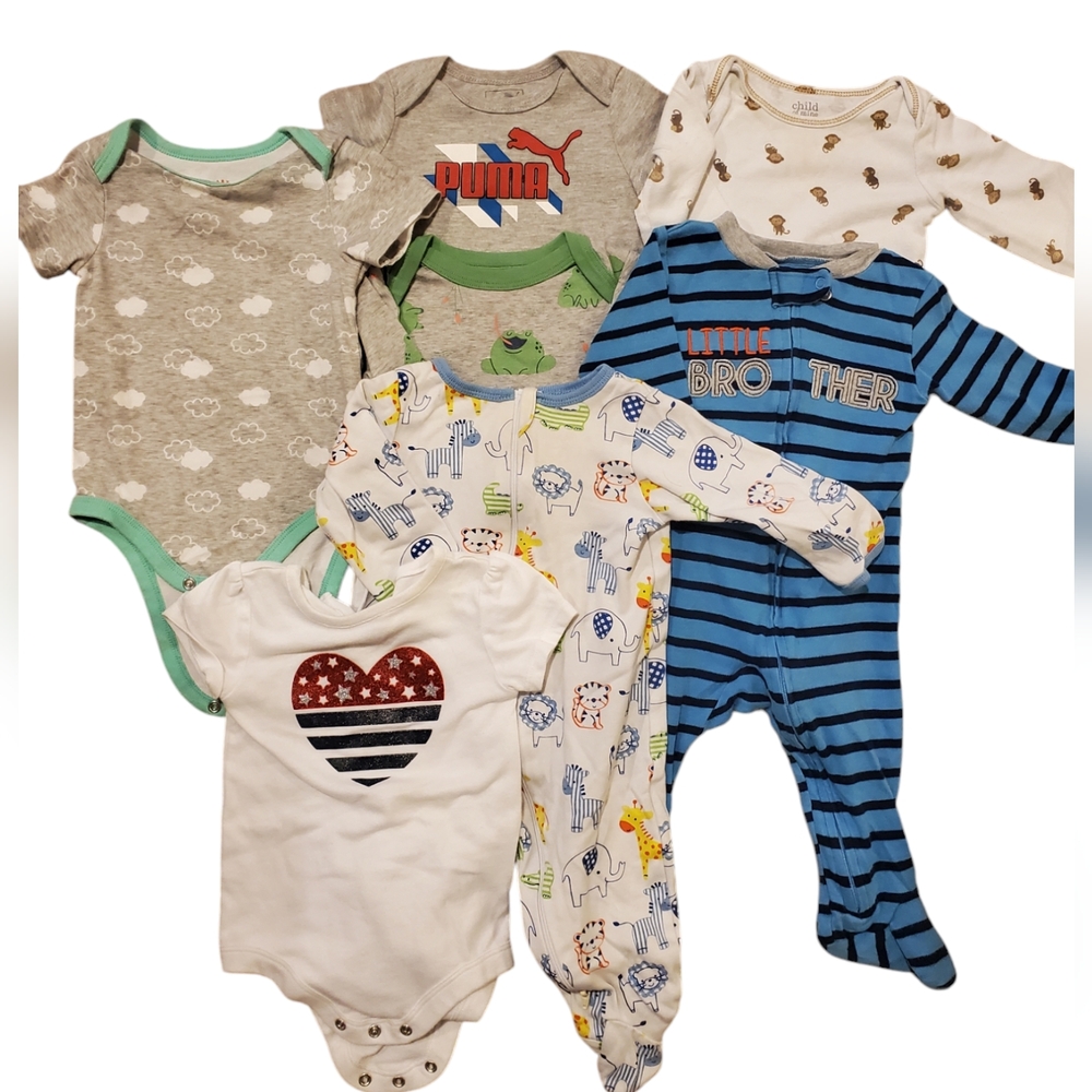 Set of 7 6-9Months Puma and Animal Print Baby Onesies Set
